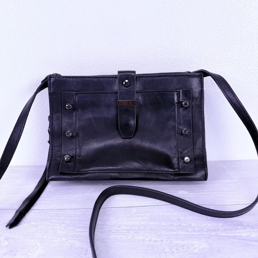 Botkier New York Warren City Small Crossbody Bag Black Leather Studded‎